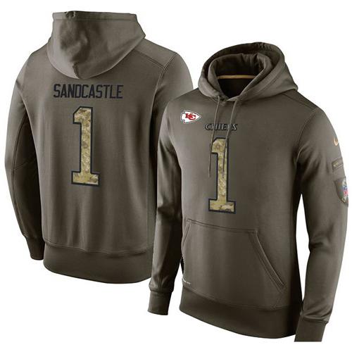 NFL Men's Nike Kansas City Chiefs #1 Leon Sandcastle Stitched Green Olive Salute To Service KO Performance Hoodie
